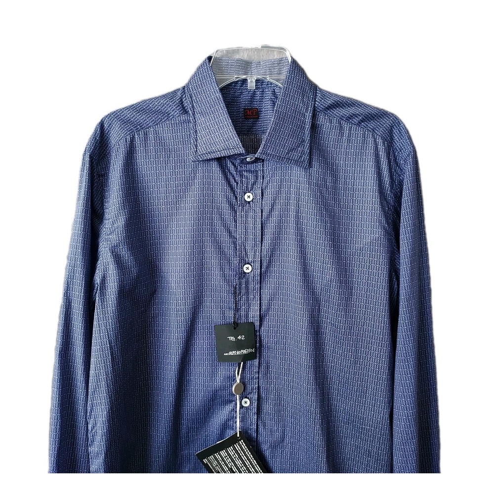 NWT MP Di Massimo Piombo Men's 16½" 42 Blue Geometric Dress Shirt Made In Italy